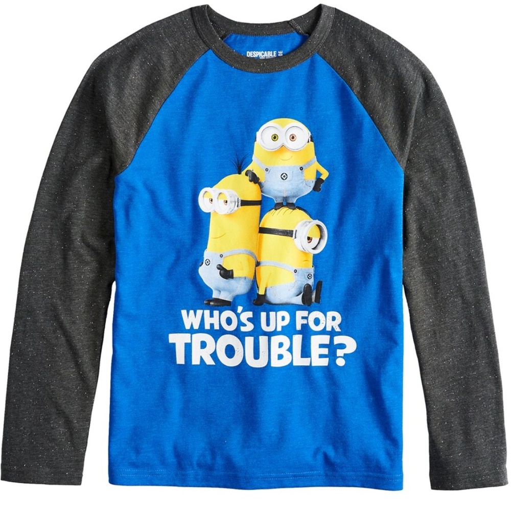 New! Minions Despicable Me Long Sleeve T-Shirt Who's Up For Trouble?